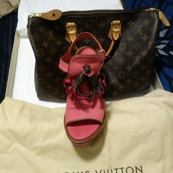 Coral denim LV Momogram Tassle wedges - Picture 6 of 7